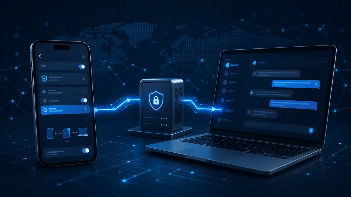 Phone, laptop, and secure proxy server connection setup